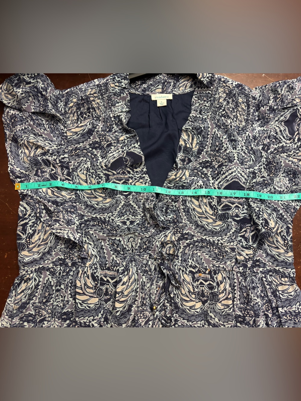 Sundance large v neck ruffle blue white paisley midi dress nautical beachy lined - Picture 6 of 8